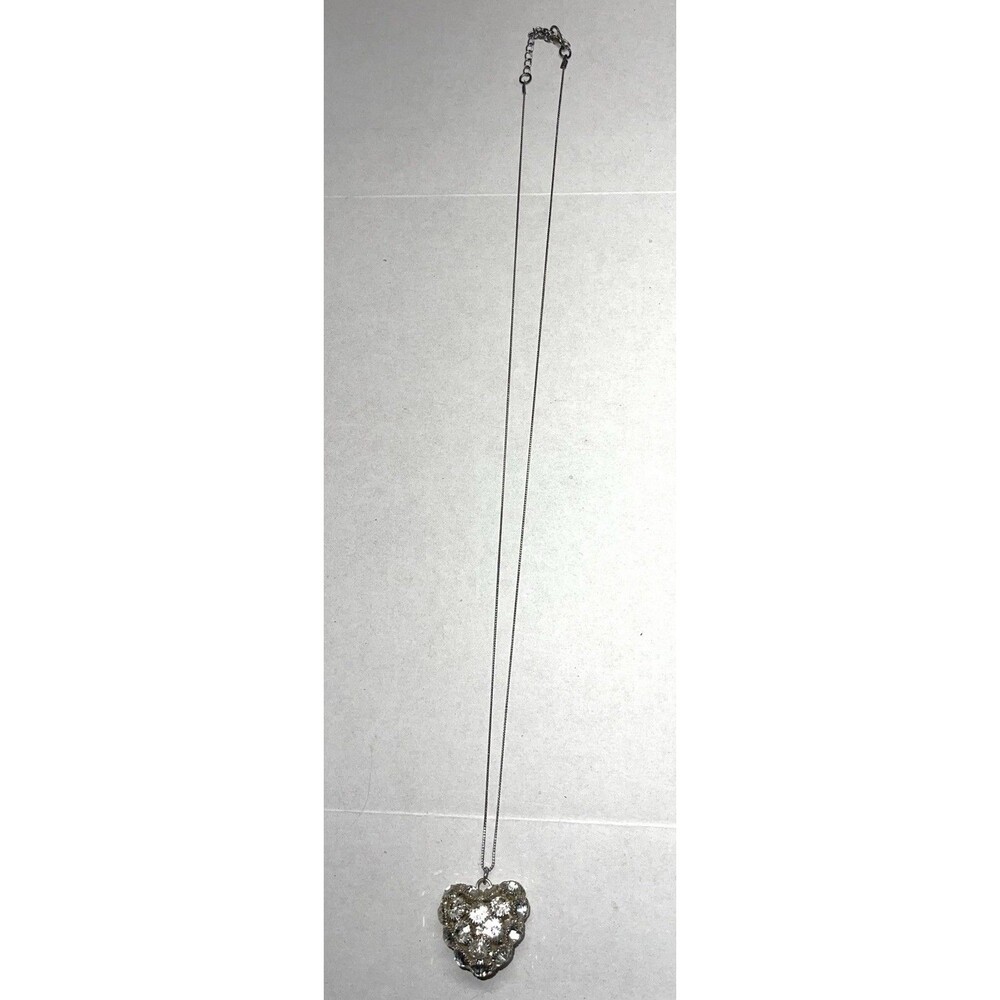 Vintage 32” Rhinestone Heart Pendant Necklace Opera Length Y2K Glam